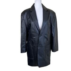 Caruso Vintage 90s Black Leather Blazer Jacket  Single Breasted Retro Grunge